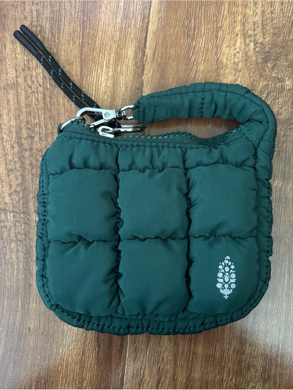 Free People Quilted Dark Green Wristlet Puffer Bag